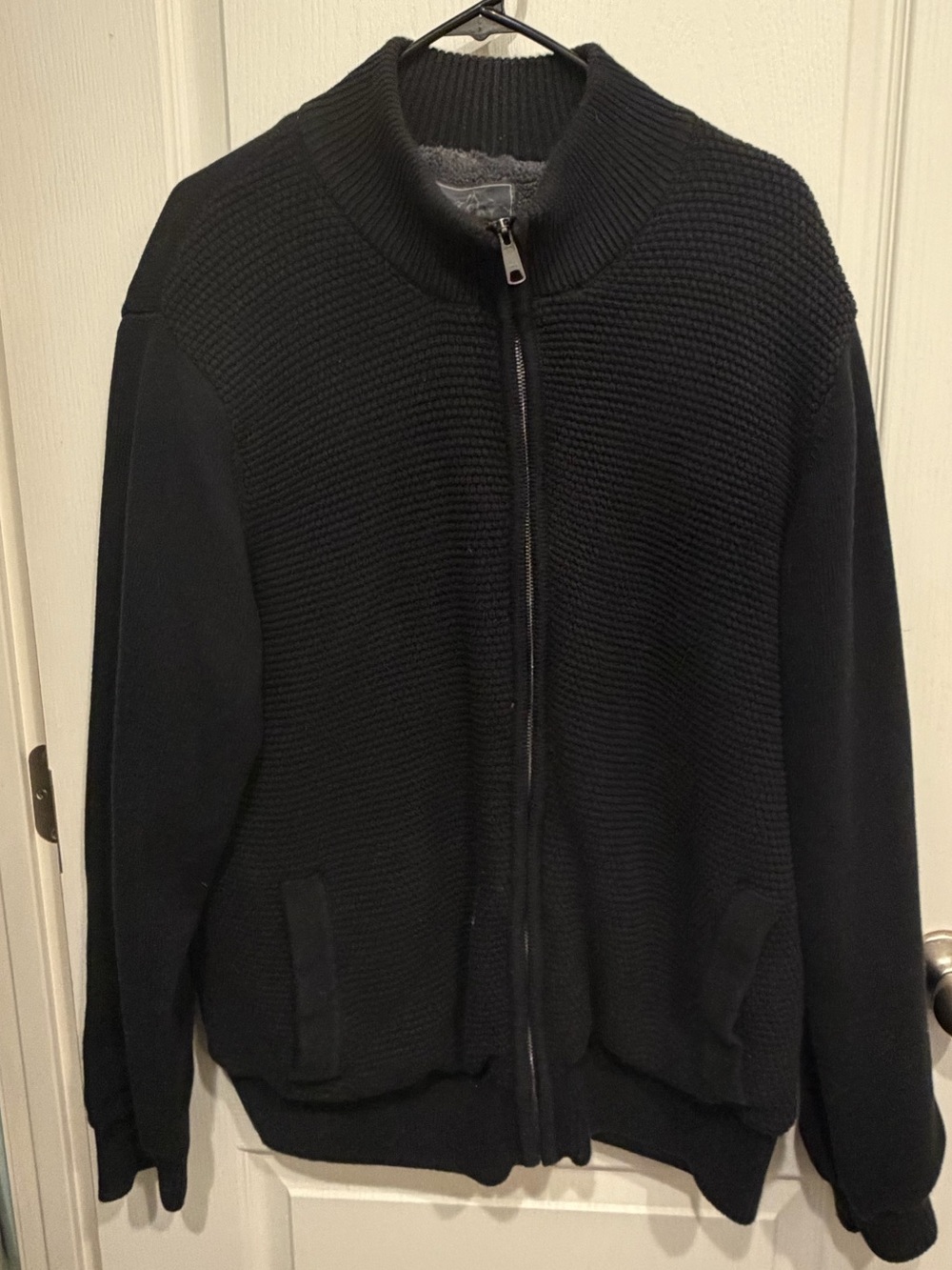 Men's Black Knit-Front Zip Jacket